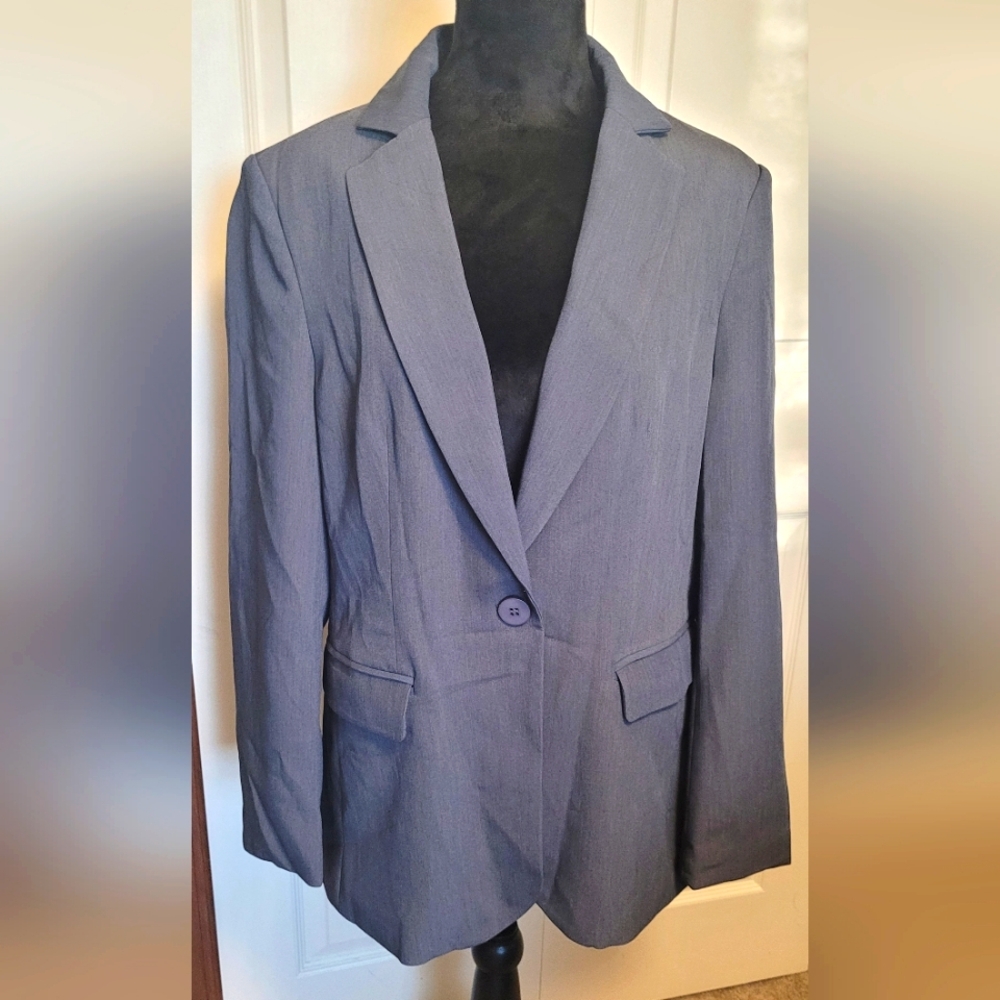 Cicy Bell Blazer Sz L Gray Business Casual One Button Pockets Classic Career New